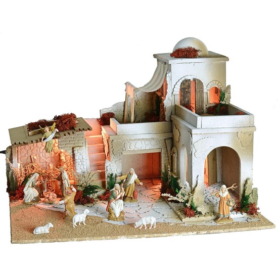 Presepe arabo completo di luci funzionante a corrente e statue