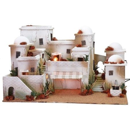 Presepe in stile palestinese completo di luci e fontana