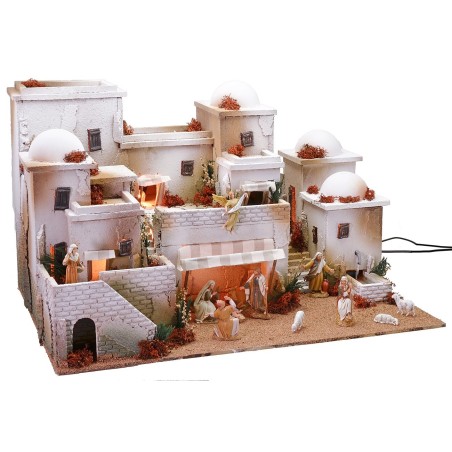 Palestinian-style crib complete with lights, fountain