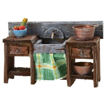 Lavabo de madera envejecida con herrajes de 10x3,5x6,5 cm h