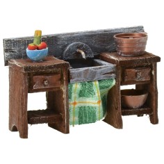 Antiqued wooden sink with small parts cm 10x3,5x6,5 h 2