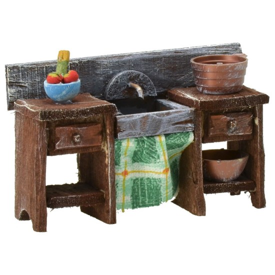 Antiqued wooden sink with small parts cm 10x3,5x6,5 h