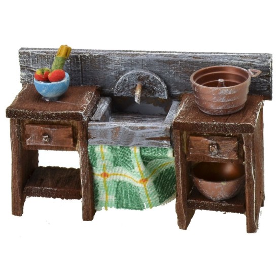 Lavandino in legno antichizzato con minuterie cm 10x3,5x6,5 h