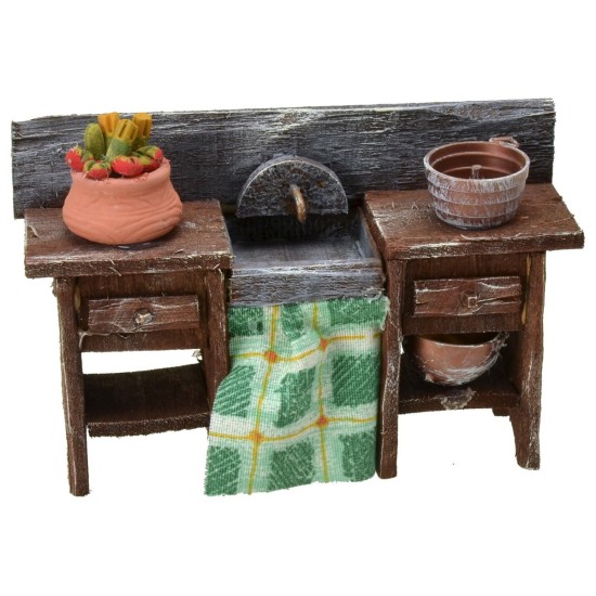 Lavabo de madera envejecida con accesorios de 13x4x8 cm h