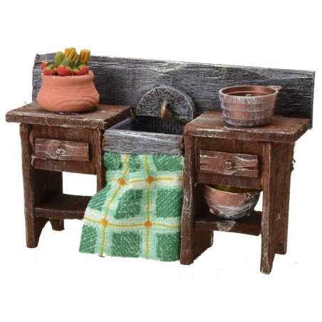 Lavabo de madera envejecida con accesorios de 13x4x8 cm h