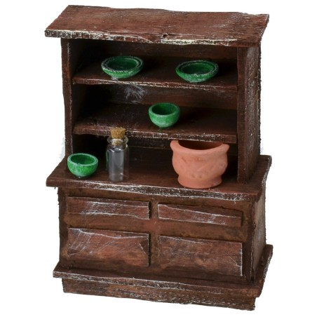 Aparador de madera envejecida con accesorios de 10,5x5,5x14 cm h