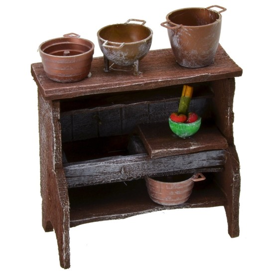 Fregadero de madera envejecida con ollas de 9x4,5x11 cm h