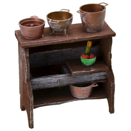 Fregadero de madera envejecida con ollas de 9x4,5x11 cm h