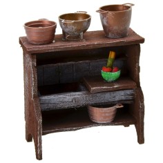 Lavello in legno antichizzato con pentole cm 9x4,5x11 h 2