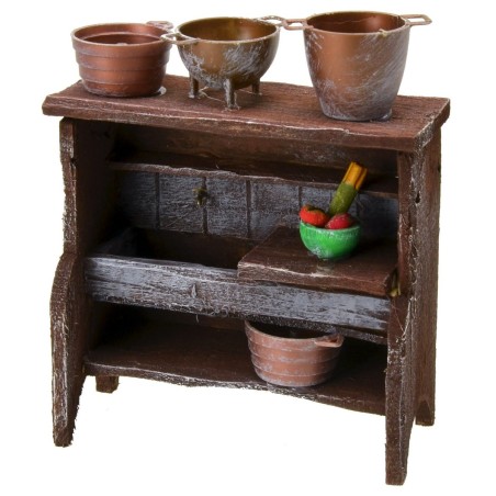 Fregadero de madera envejecida con ollas de 9x4,5x11 cm h