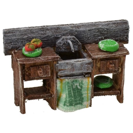 Antiqued wooden sink with colored plates cm 6,5x2x4 h