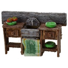 Lavandino in legno antichizzato con piatti colorati cm 6,5x2x4 h 2