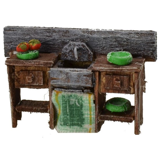 Lavandino in legno antichizzato con piatti colorati cm 6,5x2x4