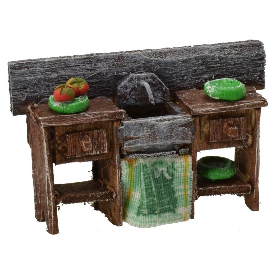 Antiqued wooden sink with colored plates cm 6,5x2x4 h