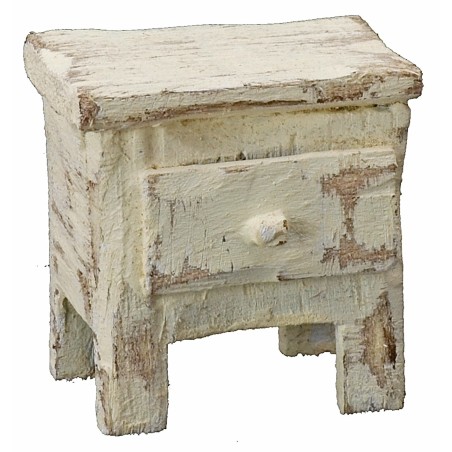 Mesita de noche de madera blanqueada de 4x3x4 cm de altura Mondo Presepi.