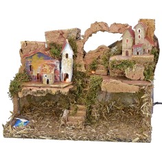 Belén con luces eléctricas de 33x18x24 cm de altura Mundo 2