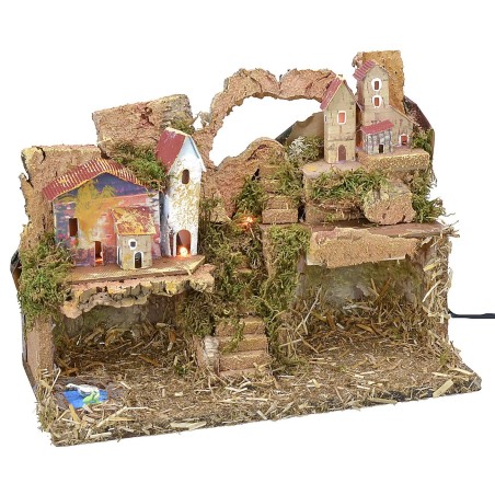 Presepe con luci funzionanti a corrente cm 33x18x24 h Mondo