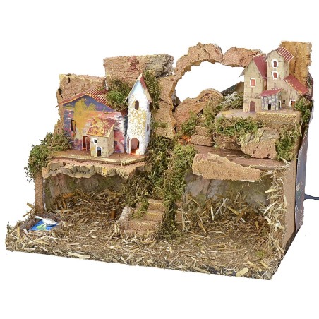 Belén con luces eléctricas de 33x18x24 cm de altura Mundo