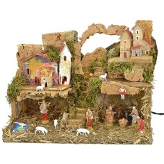 Presepe illuminato completo di statue Landi cm 33x18x24 h Mondo 2
