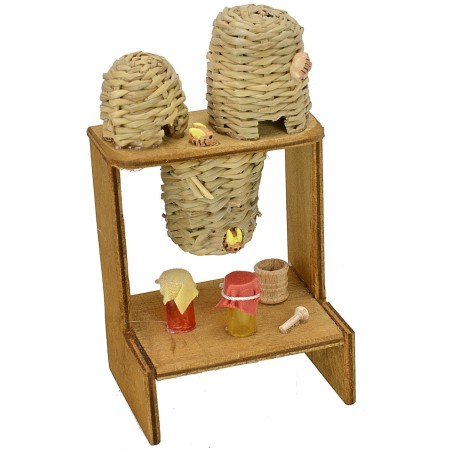 Banco apiario con vasetti di miele cm 6x4,5x11,5 h Mondo Presepi