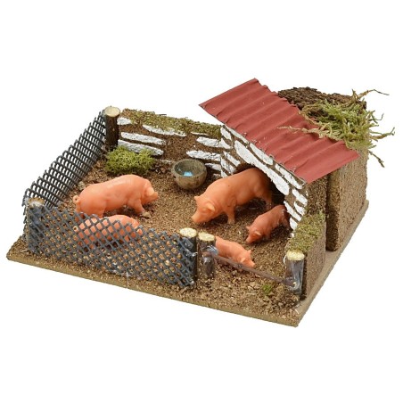 Recinto con cerdos cm 12x9x5 h cerdos, pocilga, altura