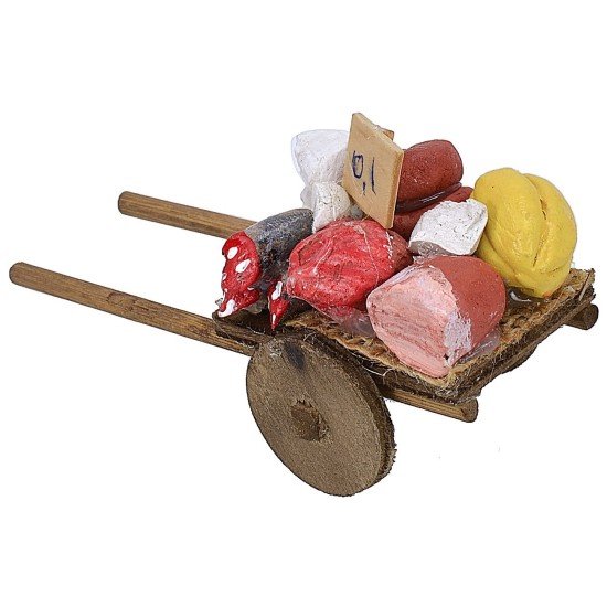Carretto con salumi e formaggi cm 4,5x10,5x5,5 h Mondo Presepi