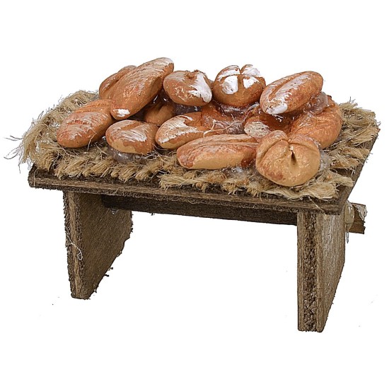 Banco in legno con pane 5x3x2,5 h. Mondo Presepi