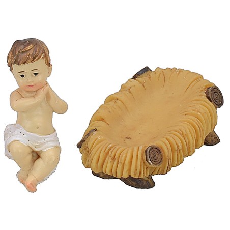 Niño Jesús en la cuna de resina de 5,2x3,5 cm serie de 12 cm Mundo