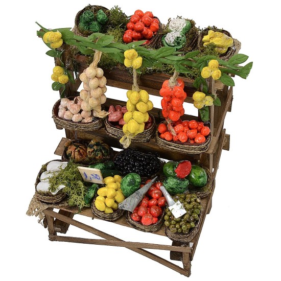 Bancarella per presepe con frutta e verdura Mondo Presepi