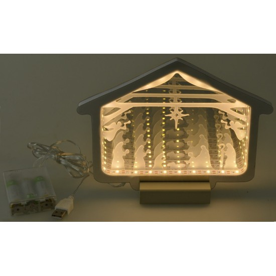 Cabaña con Natividad y Reyes Magos 3D iluminada cm 21,4x1,4x15,8h
