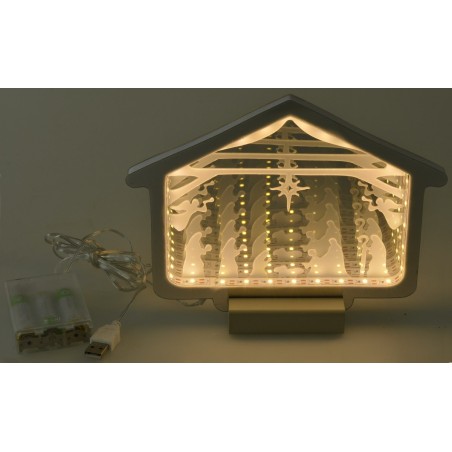 Capanna con Natività e Re Magi 3D illuminata cm 21,4x1,4x15,8h
