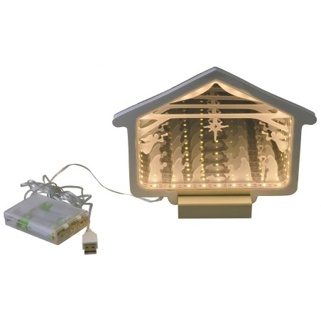 Cabaña con Natividad y Reyes Magos 3D iluminada cm 21,4x1,4x15,8h