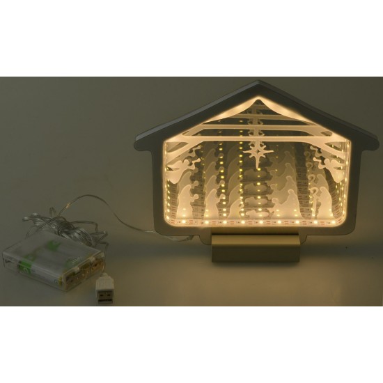 Cabaña con Natividad y Reyes Magos 3D iluminada cm 21,4x1,4x15,8h