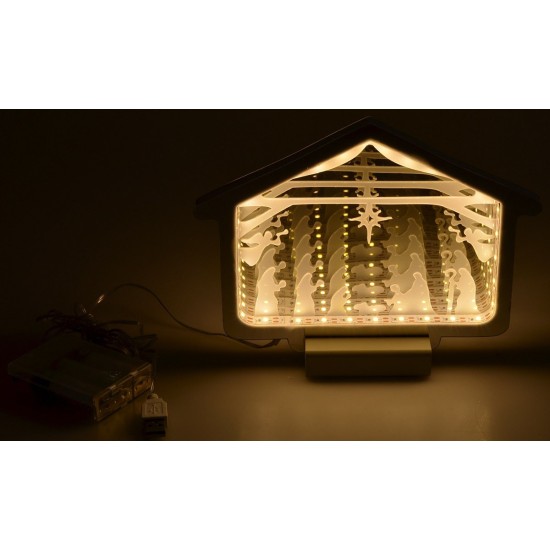 Cabaña con Natividad y Reyes Magos 3D iluminada cm 21,4x1,4x15,8h