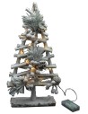 Albero innevato di legno con luci e pigne h 40cm