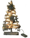 Snow-covered wooden tree with lights and pine cones h 40cm
