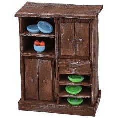 Sideboard in antiqued wood with colored porcelain cm 10x5,8x13h