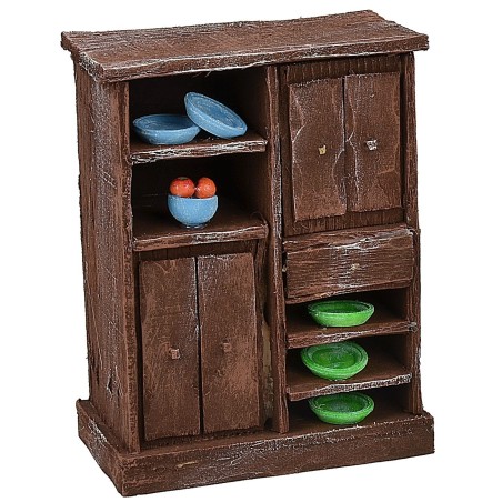 Sideboard in antiqued wood with colored porcelain cm