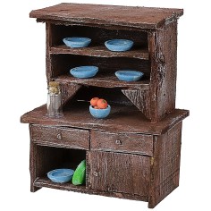 Credenza in legno antichizzato con porcellane colorate cm 2