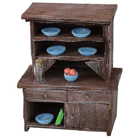 Sideboard in antiqued wood with colored porcelain cm