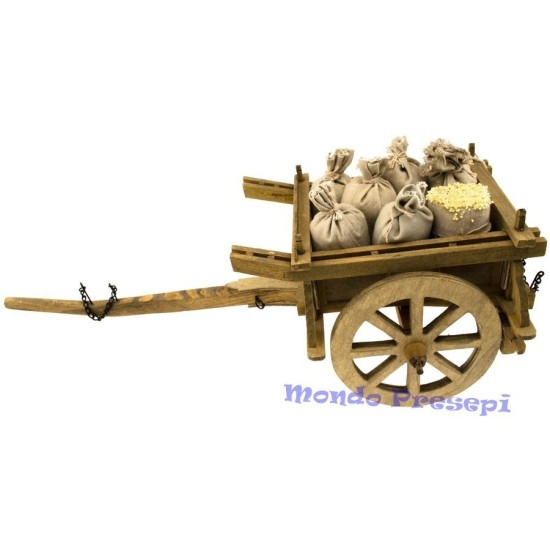 Carro de madera con sacos cm 40x16x15 Mundo Pesebres