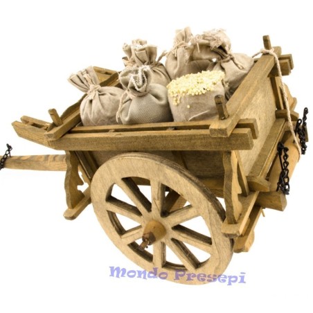 Carro de madera con sacos cm 40x16x15 Mundo Pesebres