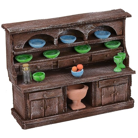 Credenza in legno antichizzato con porcellane cm 15,5x5x12 h