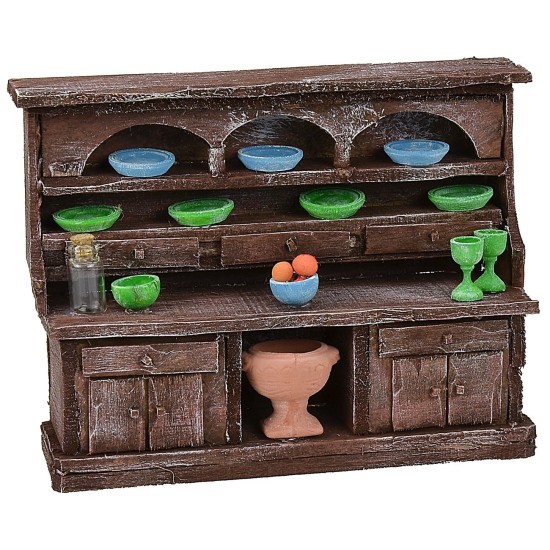 Credenza in legno antichizzato con porcellane cm 15,5x5x12 h