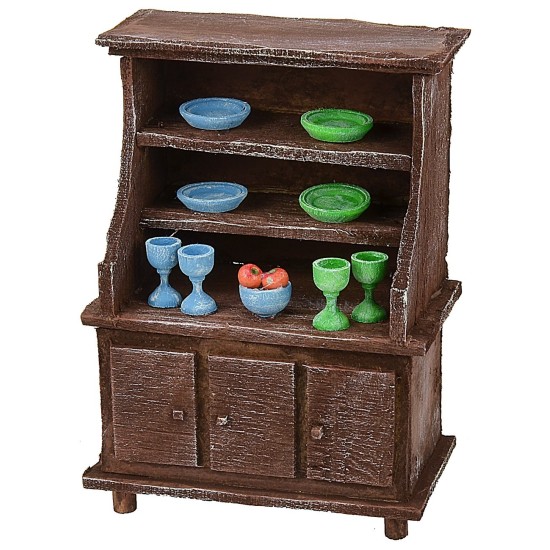 Sideboard in antiqued wood with colored porcelain cm