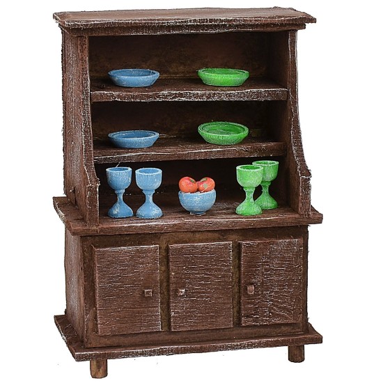 Sideboard in antiqued wood with colored porcelain cm