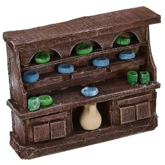 Aparador de madera envejecida con porcelanas de 9x2,5x7,5 cm h 2