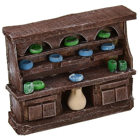 Credenza in legno antichizzato con porcellane cm 9x2,5x7,5 h