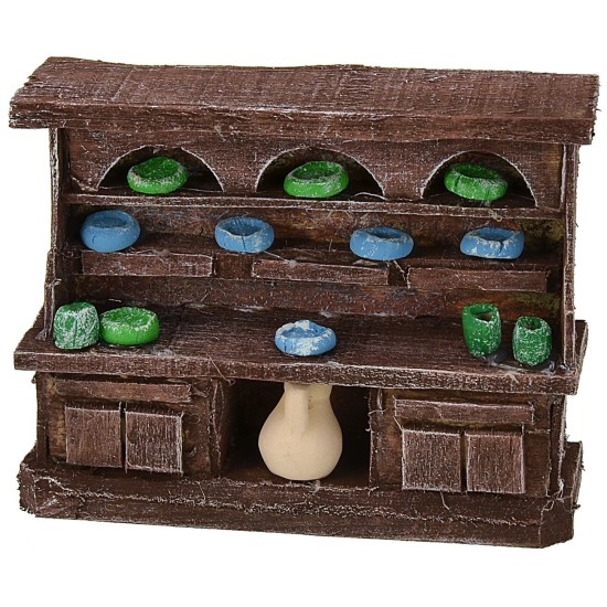 Credenza in legno antichizzato con porcellane cm 9x2,5x7,5 h