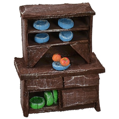 Sideboard in antiqued wood with colored porcelain cm 5x3x6,5 h